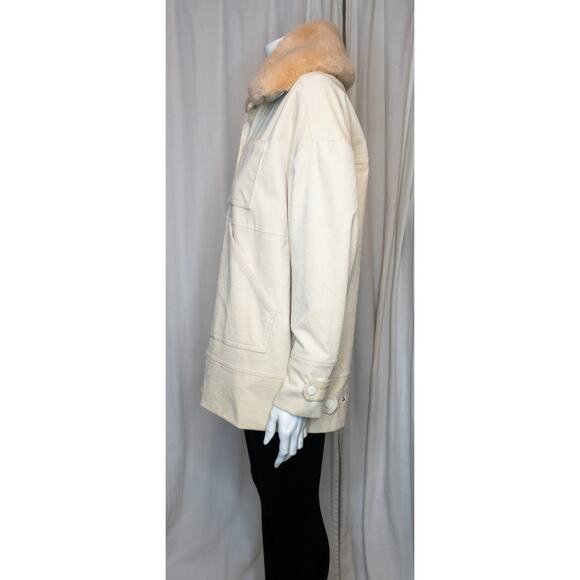 GANNI "Ridgewood" Cream Corduroy Tan Faux Fur Collar Coat US 6 - Picture 7 of 14